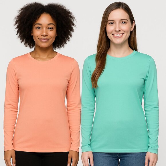 32 Degrees Cool Womens Air Mesh Long Sleeve 40 UPF 2-pack Peach/Mint, M - Picture 1 of 4